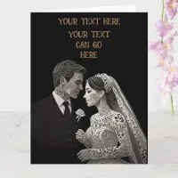 Bride & Groom Delicate White on Black Card