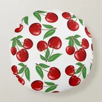 Red Cherries Graphic All Over Pattern Round Pillow