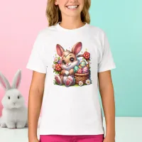 Cute Whimsical Easter Bunny with Basket T-Shirt