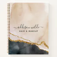 Script Watercolor Pink Black Gold Marble Business Notebook