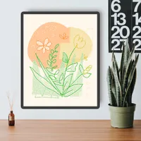 Vintage Minimalist Floral Yellow Orange Abstract Poster