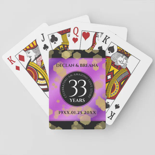 Elegant 33rd Amethyst Wedding Anniversary Poker Cards