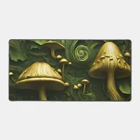 Green and gold mushroom on floral desk mat