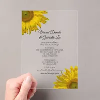 Yellow Sunflowers Wedding  Acrylic Invitations