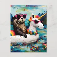 Cute Otter in a Unicorn Floatie on a Float Trip Postcard