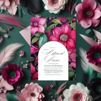 Fuchsia, Emerald Green and Black Rehearsal Dinner Invitation