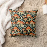 Retro Mushrooms Vintage Flowers Throw Pillow