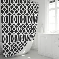 Black and White Moroccan Trellis Pattern Shower Curtain