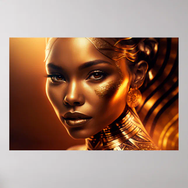 Woman Face Gold Makeup Portrait Poster