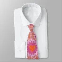 Orange and Pink Mandala Pattern with Hearts  Neck Tie