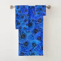 Dahlias in royal blue - floral design,  bath towel set