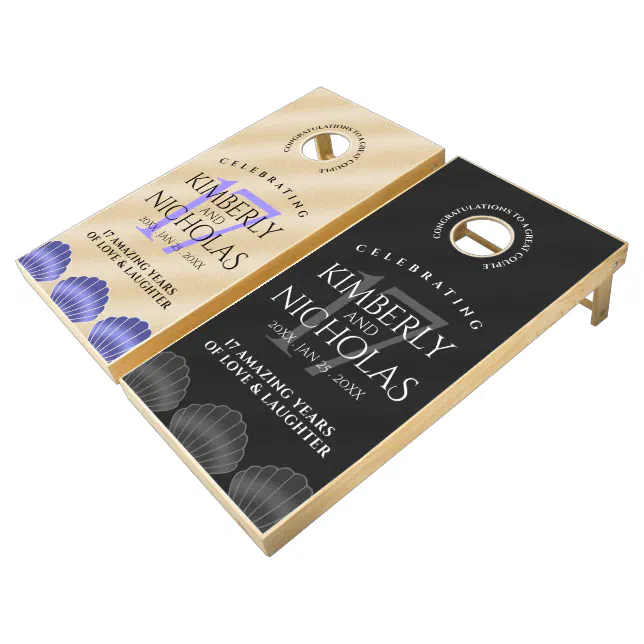 Elegant 17th Shells Wedding Anniversary Cornhole Set