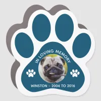 In Loving Memory Pet Paw Print Photo Navy Blue Car Magnet