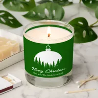 Modern Forest Green & White Merry Christmas Scented Candle