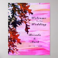 Autumn Leaves Orange Pink Swirl Welcome Wedding Poster