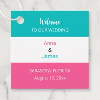 Colorful Aqua Hot Pink Wedding Favor Tags