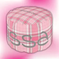 Pink and White Plaid Name Monogram | Pouf