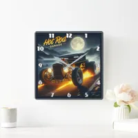 Moonlit shore cruise in a hot rod square wall clock