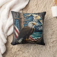 Majestic Eagle Against Scenic American Background Throw Pillow