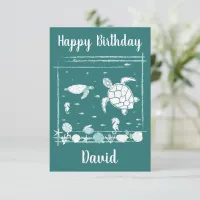 Happy Birthday Cool Blue Underwater Ocean Thank You Card