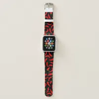 Red Chili Pepper Pattern On Black Apple Watch Band