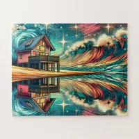 Log Cabin on the Beach Ai Art Jigsaw Puzzle