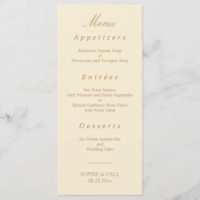 Elegant Cream Beige Wedding Menu