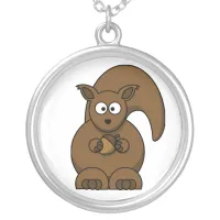 Funny Cute Squirrel Illustration Silver Plated Necklace