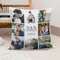 DAD Son & Daughter Quote Photo Collage Family Name Throw Pillow