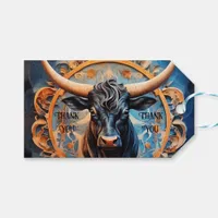 Vibrant Ox portrait with Floral Motifs Gift Tags