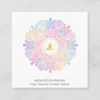 *~* Mandala Women Meditation Energy Pastel Rainbow Square Business Card