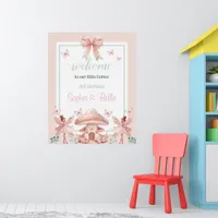 Fairy Girls Mushroom House Ribbon Twins Birthday Poster