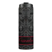 Goth Gray Ornament with Skull Personalized Thermal Tumbler