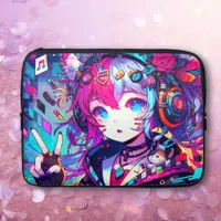 Glitchcore Colorful Anime Girl Artwork  Laptop Sleeve