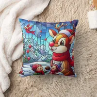 Reindeer and kids in winter joy! throw pillow