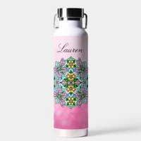 Pink Butterfly Mandala Whimsical Hand Drawn  Water Bottle