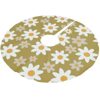 Green Retro Groovy Daisy Pattern Holiday  Brushed Polyester Tree Skirt