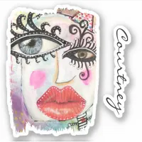 Abstract Face Colorful Art Fun Quirky  Add Name Sticker