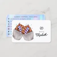 Stylish Faux Holographic Nail Salon Branding Business Card