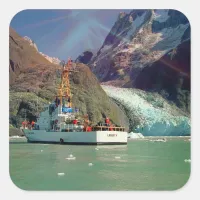 Alaskan Mountain View with Boat Square Sticker