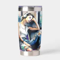 Woman Sleeping on the Subway Listening to Music Insulated Tumbler