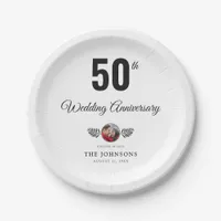 50th Wedding Anniversary Elegant Modern Photo Name Paper Plates