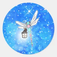 Magical Dragonfly Nighttime Sparkles Classic Round Sticker