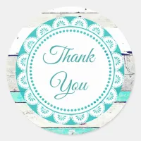 Turquoise White Lacey Thank You Stickers