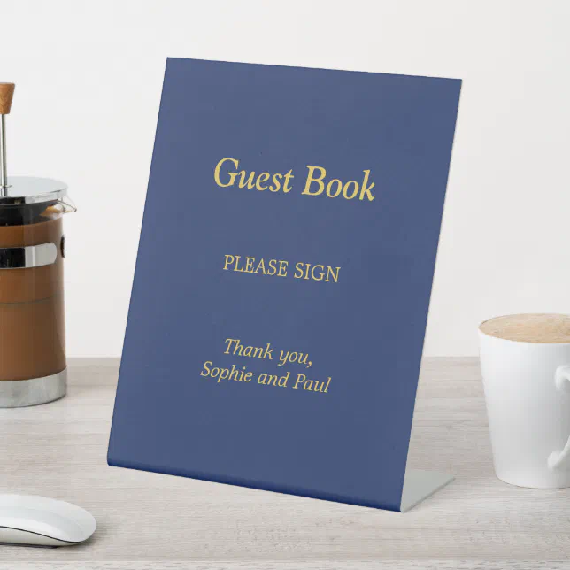 Navy Blue Golden Beige Guest Book Pedestal Sign