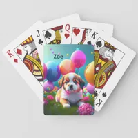 Cute puppy with balloons - sweet  poker cards