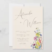 Modern Script Boho Wildflower Wedding Invitation