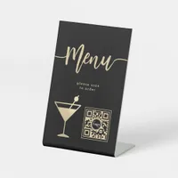 Elegant Bar Menu Gold Cocktail Glass QR Code  Pedestal Sign