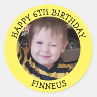 Personalized Photo, Age and Name Birthday   Classic Round Sticker