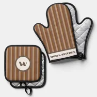 Rustic Charm Brown Striped Oven Mitt & Pot Holder Set